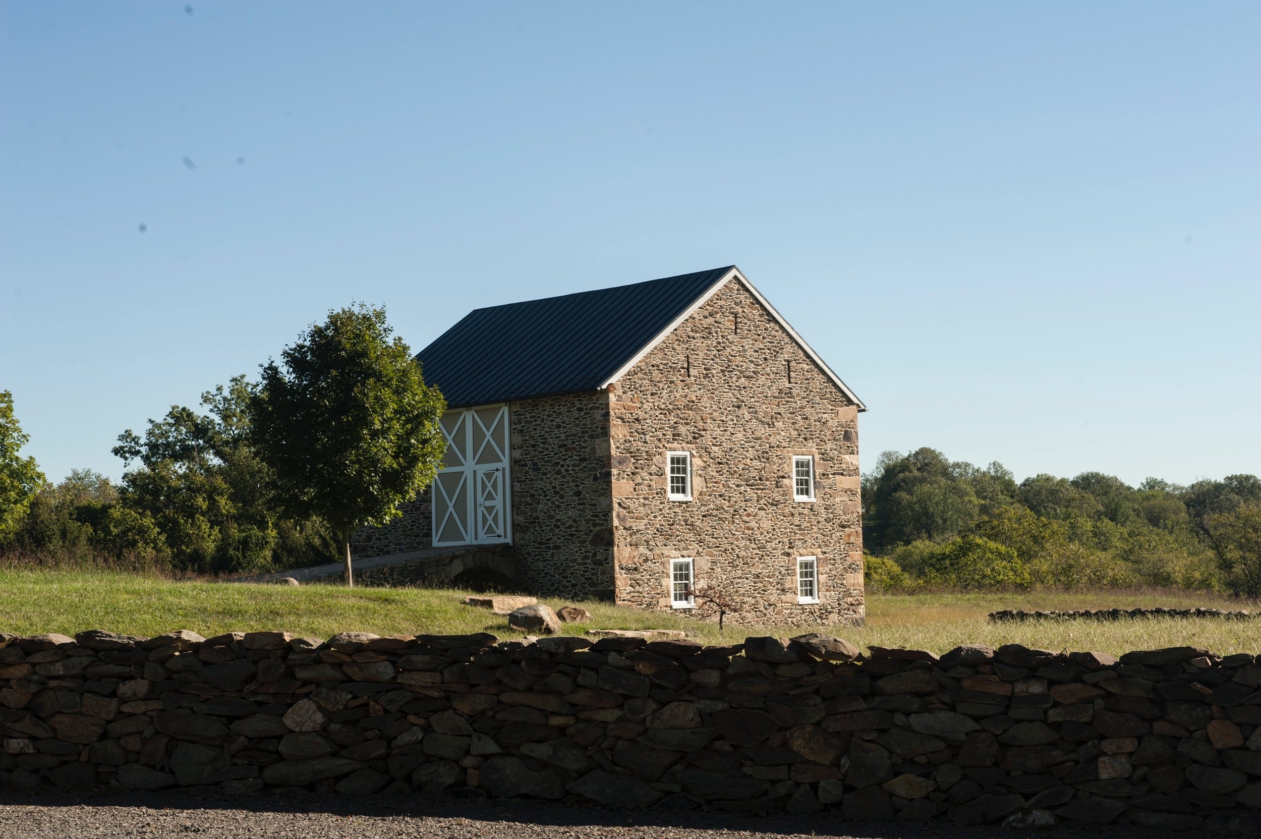  View of the stone barn from the Crofts' home. 