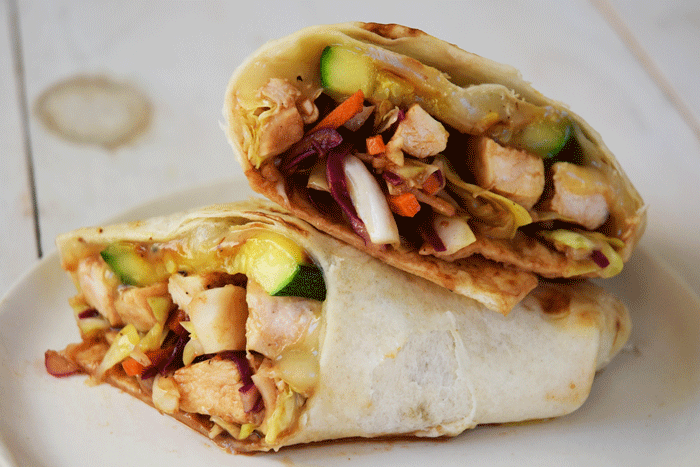 Zucchini Chicken Wraps with Balsamic Vinaigrette + Provolone