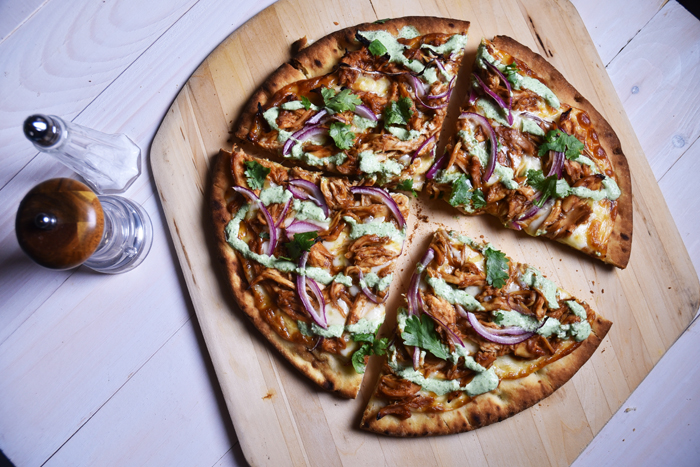 BBQ Chicken Pizza with Cucumber-Cilantro Drizzle