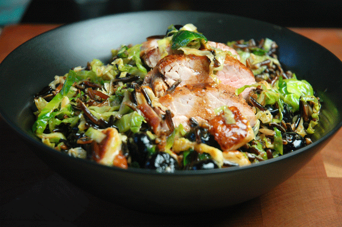 Brussels Sprouts + Wild Rice Salad with Sliced Pork 