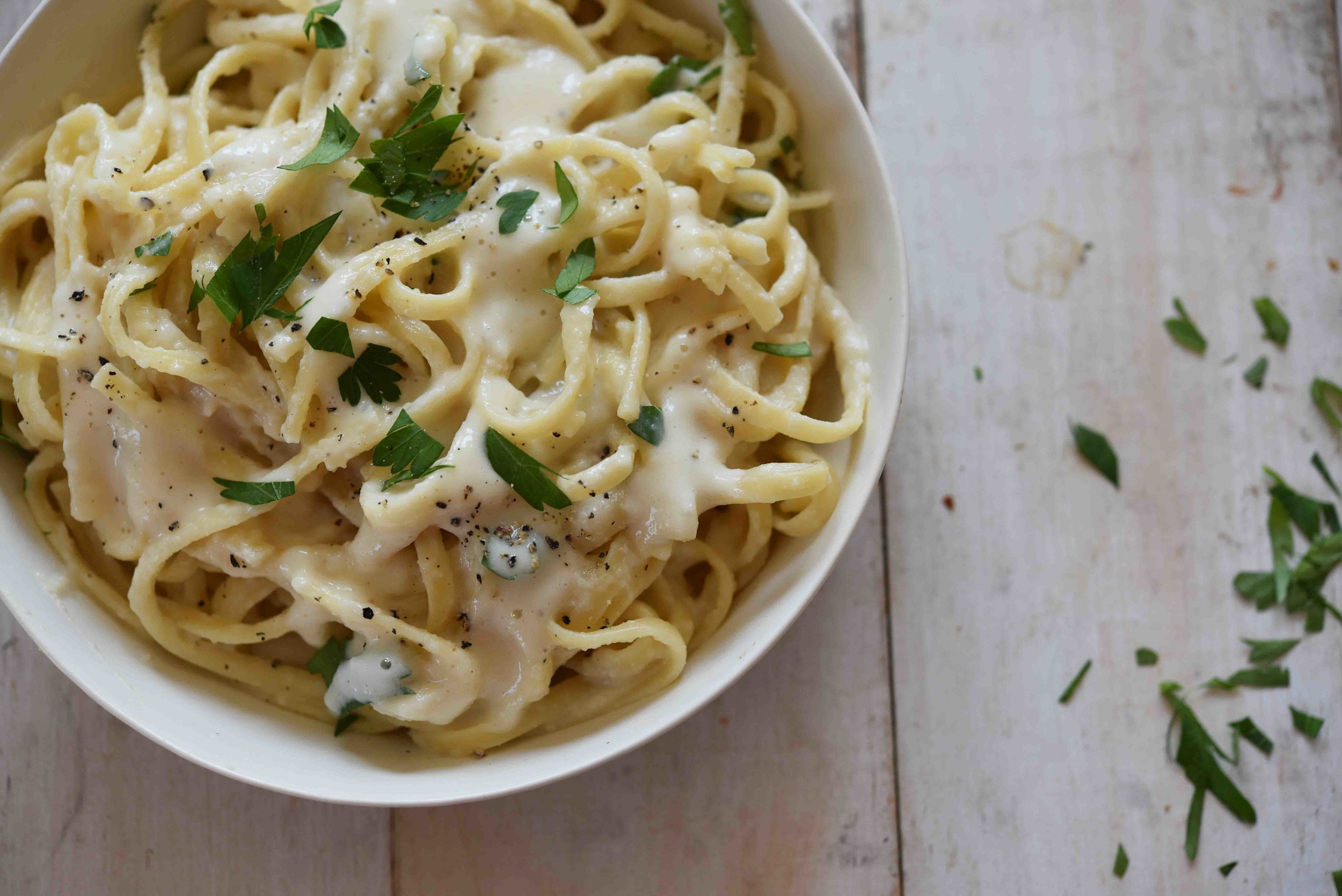 Grownup version: linguine, parsley + freshly ground black pepper.