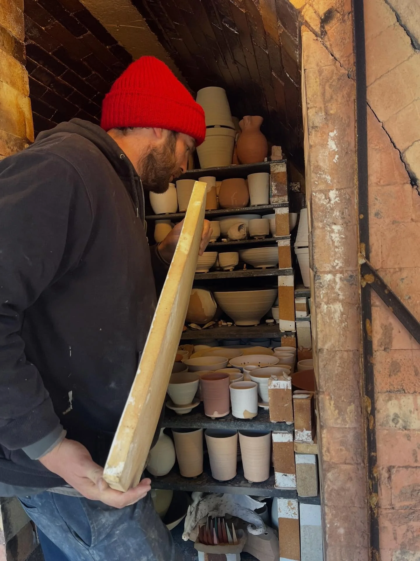 Looking back at loading the wood kiln for our fall firing. It is a complex puzzle, equal parts systematic and intuitive. Where and how each pot is placed will in large part determine what it will look and feel like when it&rsquo;s finished. Hundreds 