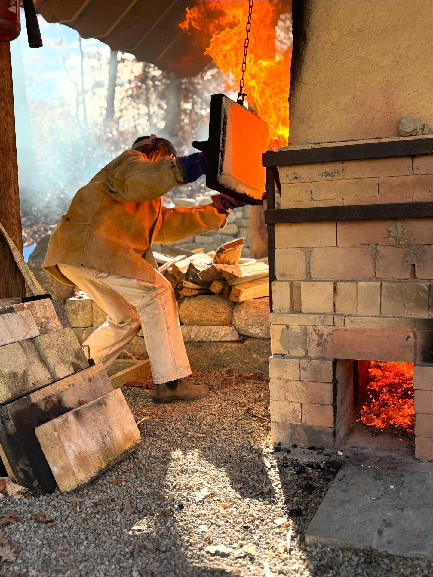 Tending the wood kiln - swipe through to go from crazy intense final stokes, to mid firing groove, to the beginning campfire vibe. The drama at the end of the firing is exciting, but roasting marshmallows the first night is my new favorite part now t