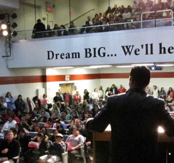 Superintendent Dr. Jared Rumage speaks to the community about Red Bank Borough Schools in January 2016
