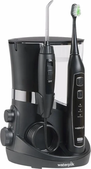 This fancy model has an electric toothbrush.