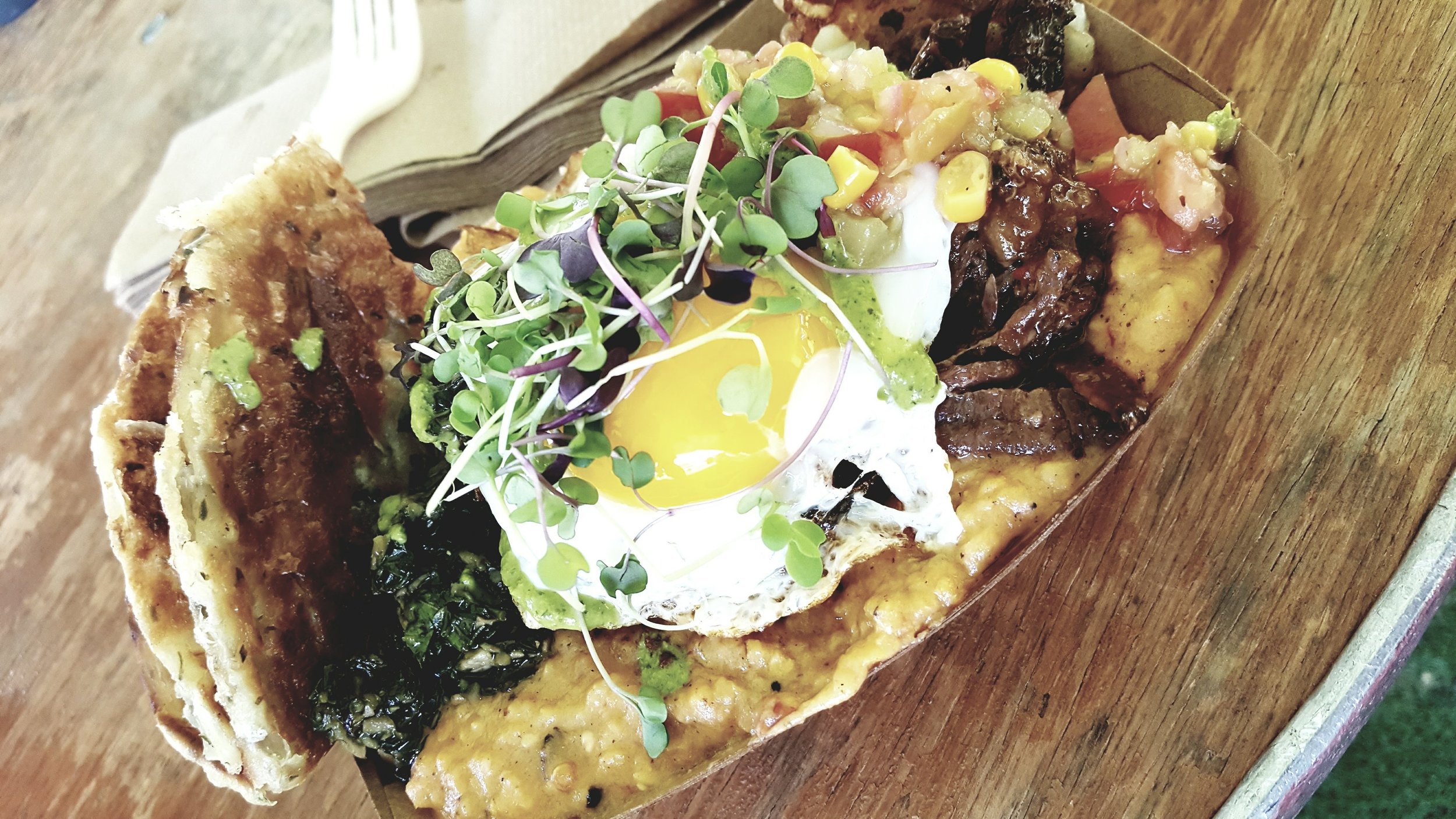 THAI PIMENTO CHEESE GRITS. SUNNY FARM EGG. HEIRLOOM TOMATO SALSA. TATAR TOTS. BASIL RUBBED ROTI. BRAISED OXTAILS....no other captions needed.