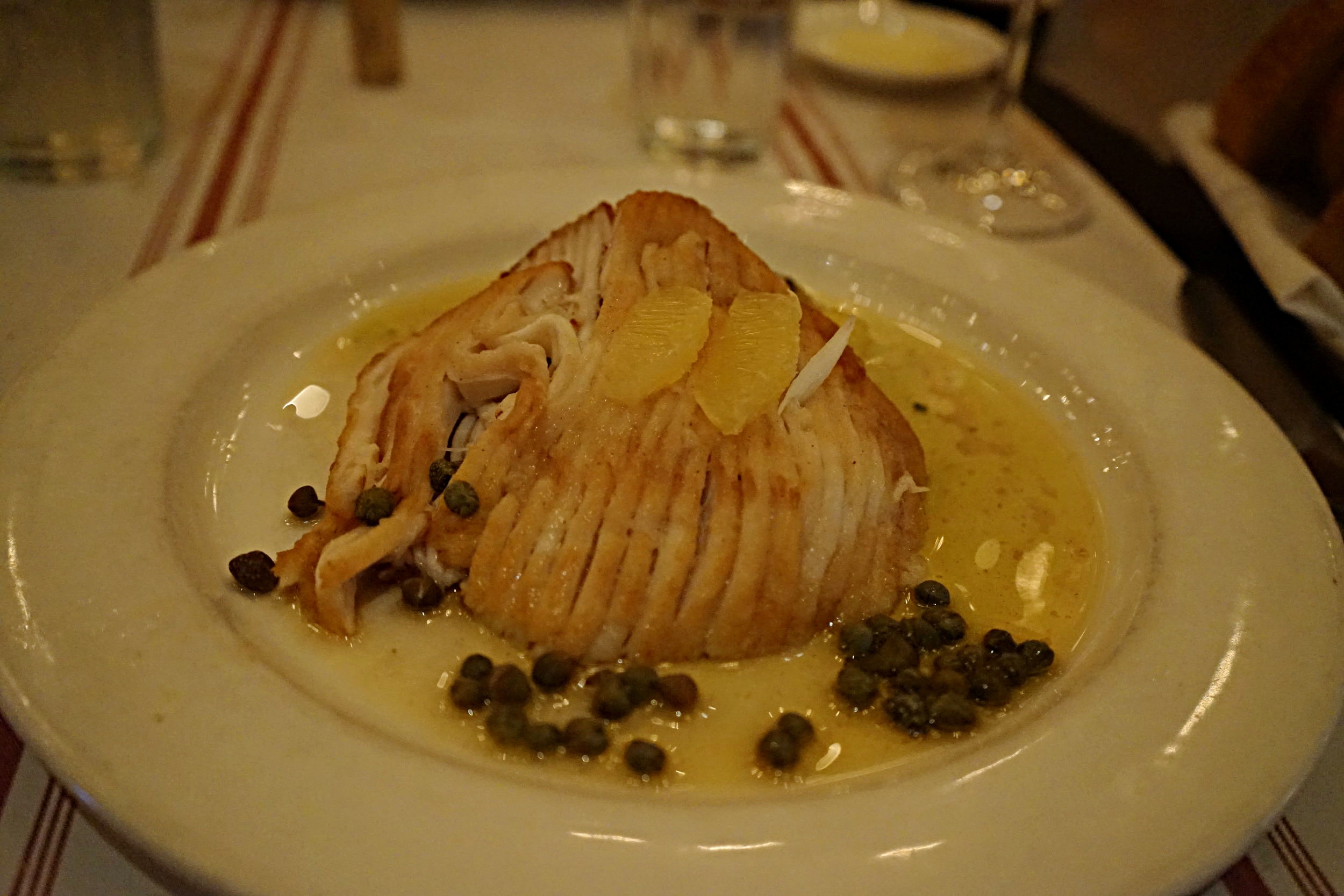 Don't see Skate Wing often on a menu? Because its ridiculously time consuming to clean! Skate Wing Beurre Noir: Capers. Lemon Supreme.