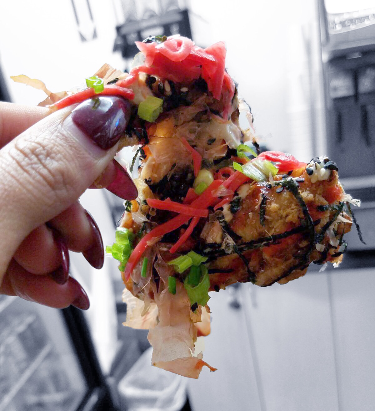 The Wings that have the same namesake as the fries. Okonomiyaki sauce. Japanese Mayo. Fermented Chili Sauce. Pickled Ginger. Toasted Sesame. Benito Flakes (smoked tuna that is shaved ultra thin to give that Umami taste). #protip: Quality Chicken, and using a brine are key to good fried chicken.