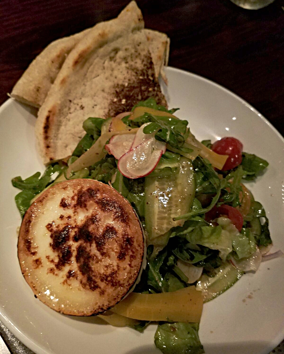 GYPSY SALAD. house veggies. goat cheese. warm pita. lemon-sumac dressing. : UNDER THE CORK TREE.