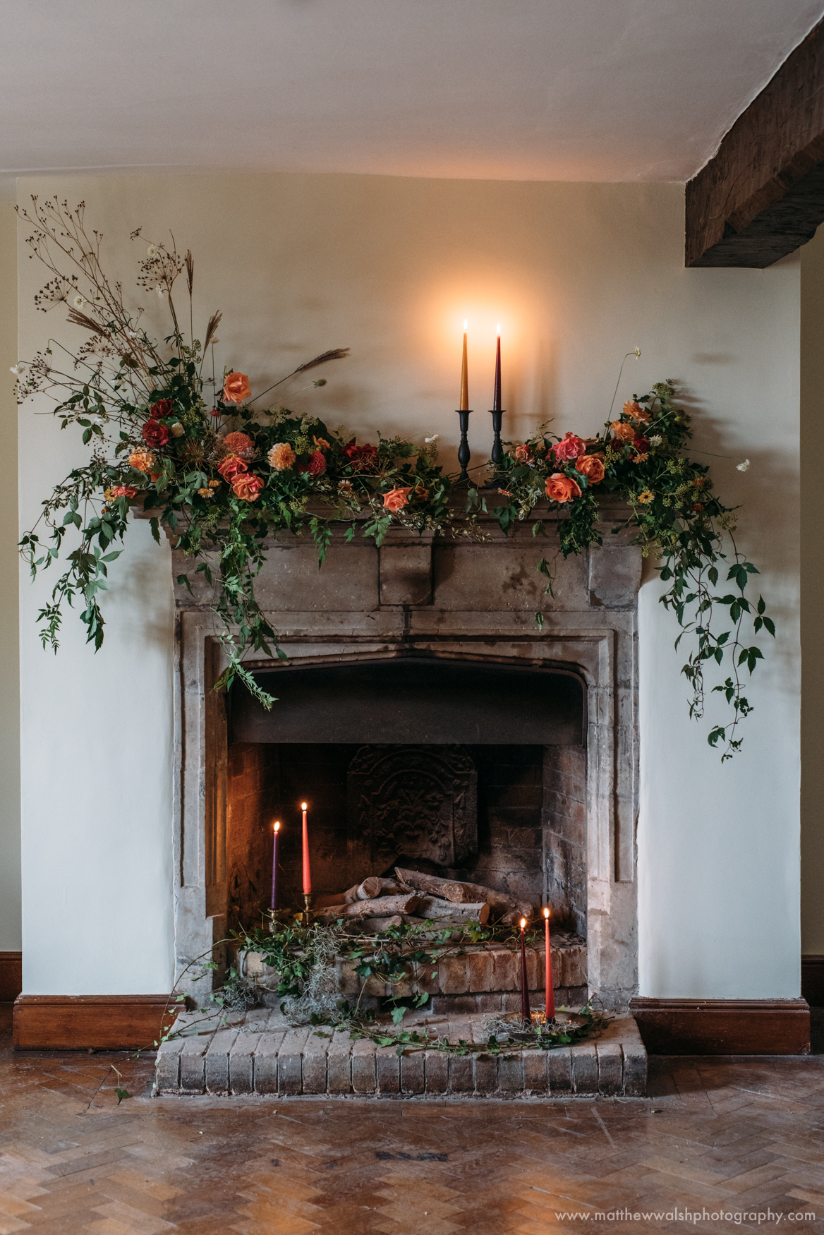 Fireplace giving off a festive vibe