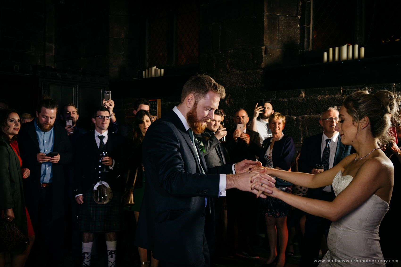 The baronial hall is not cleared ready for guests to let their hair down after the first dance