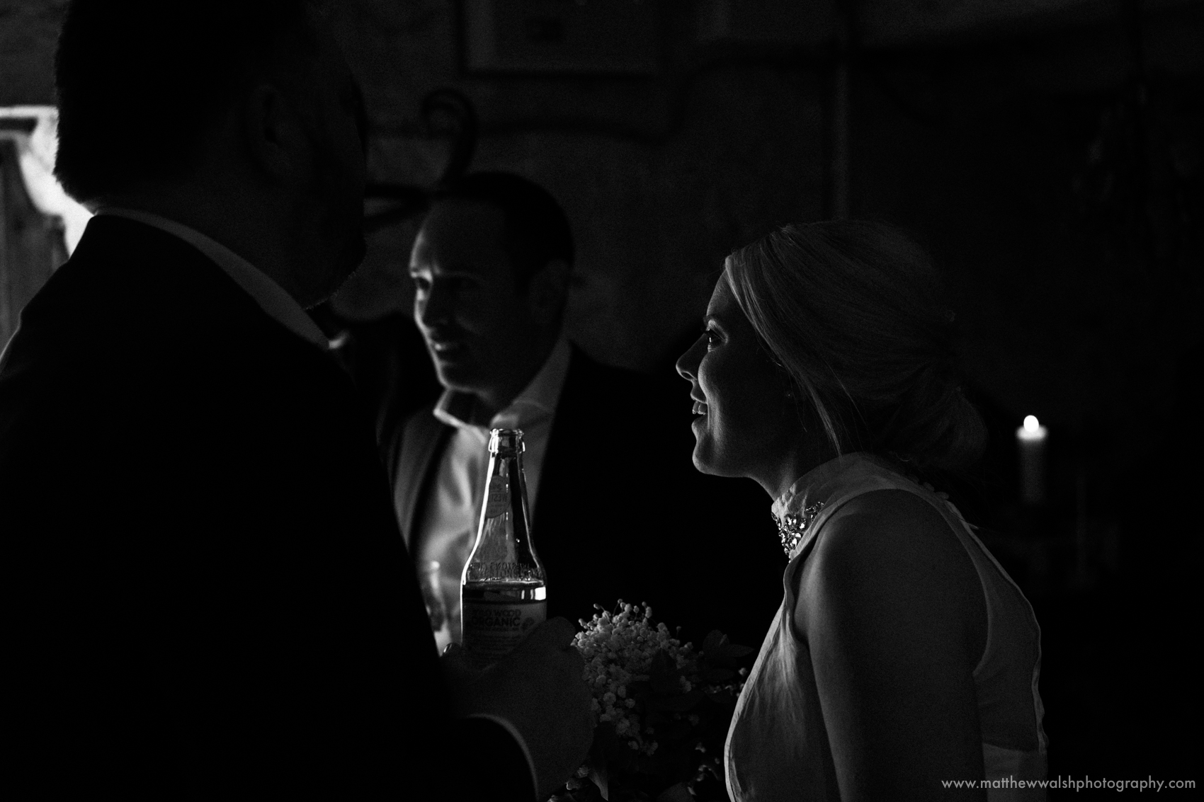 Bride in black and white in the natural window light