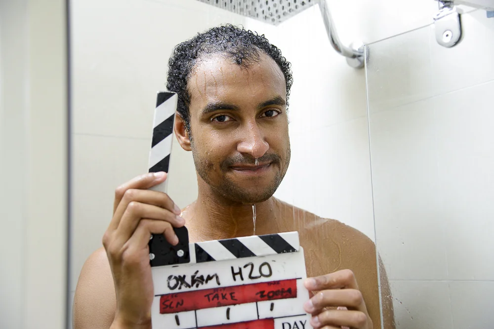 Filming an Oxfam water sketch with comedian Matt O'Kine.