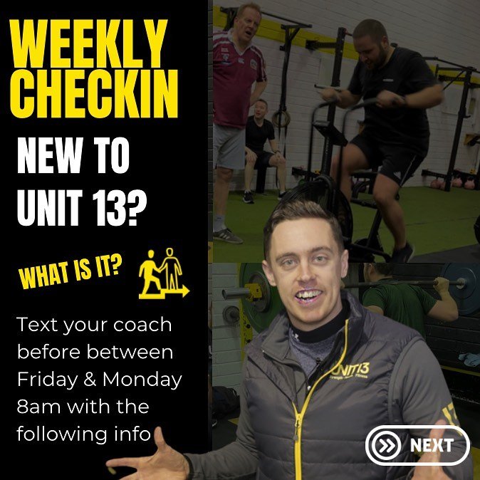 🙌 New clients at UNIT 13 👋 Your weekly checkins have some parameters and for good reason!  Here is what we need from you 👌