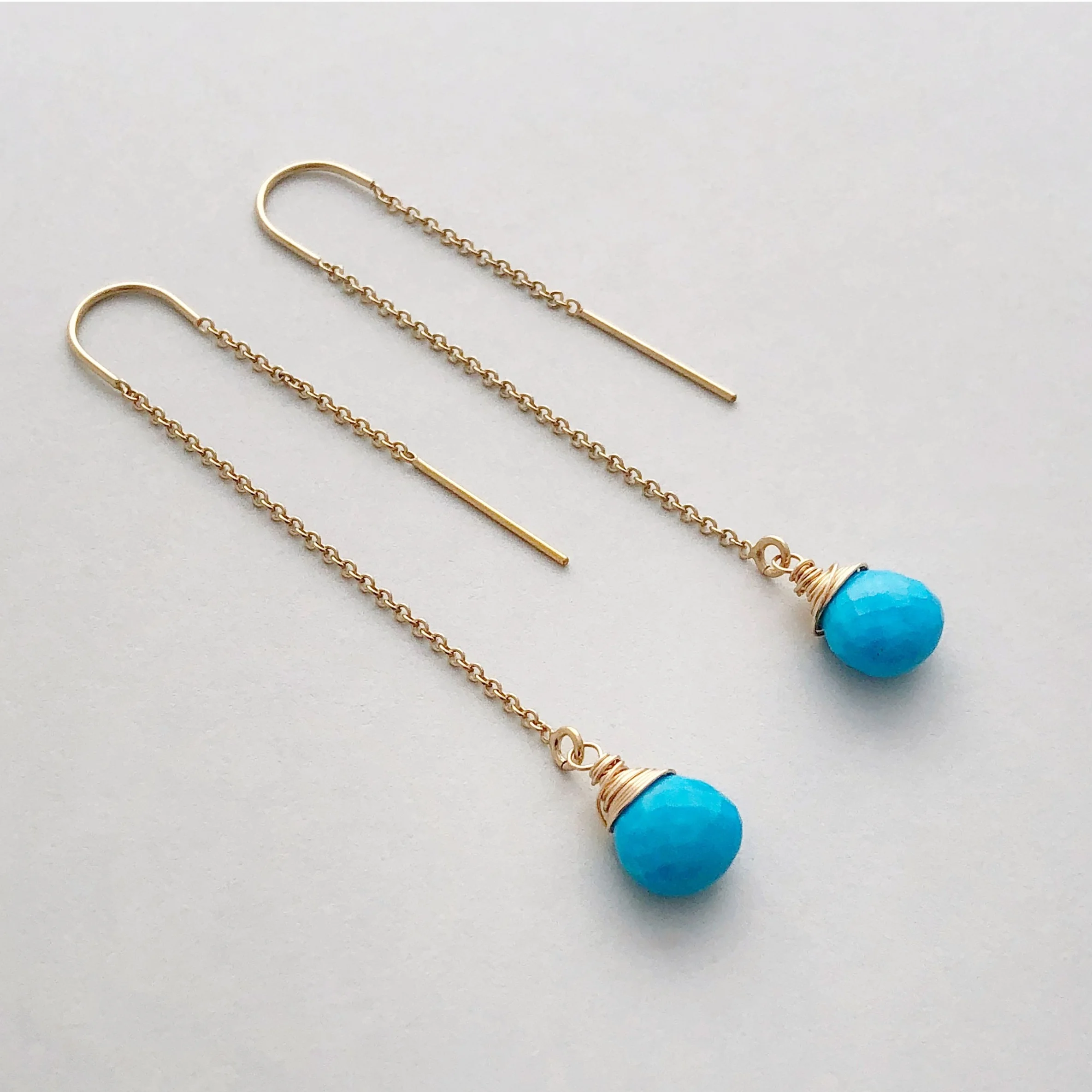 Handmade Turquoise and Gold Threader Earrings