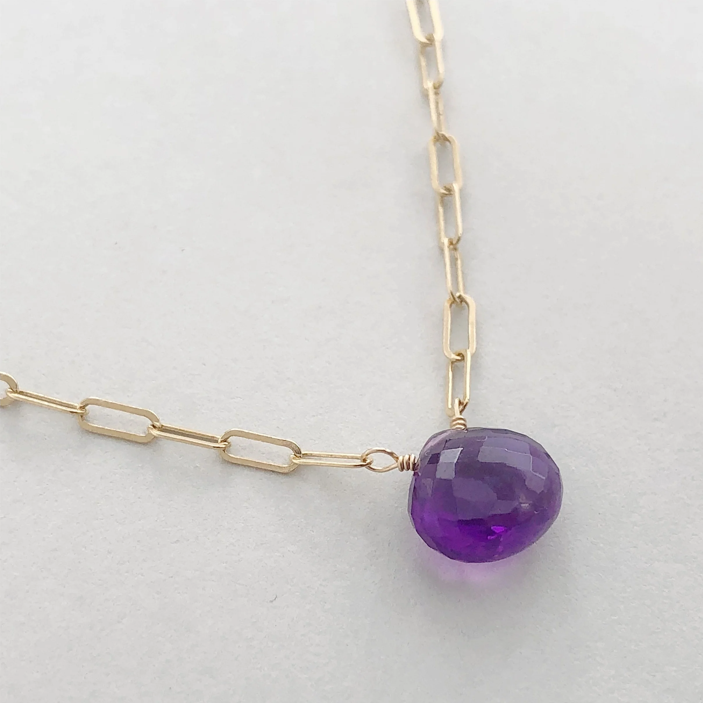Handmade Amethyst and Gold Gemstone Necklace