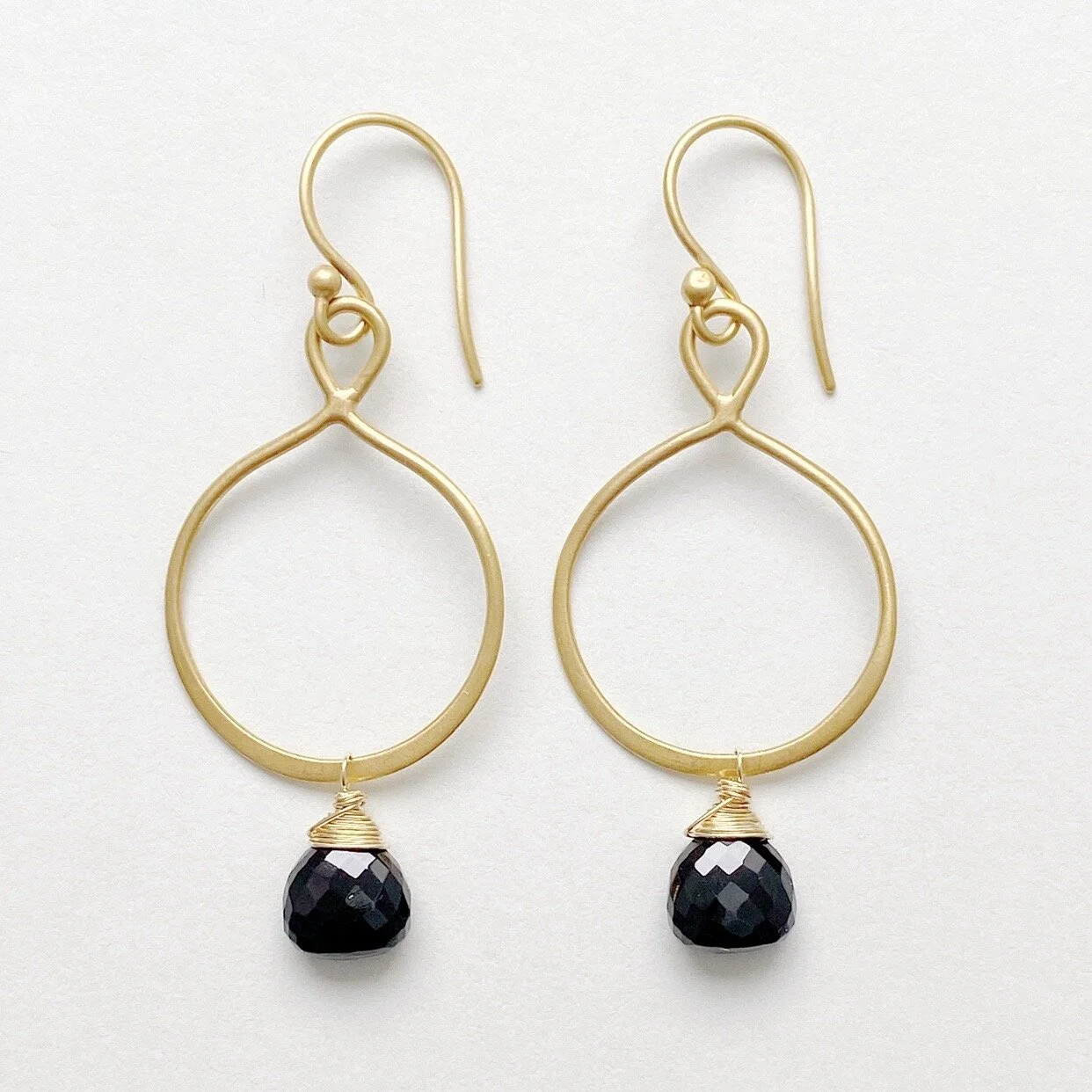 Black Spinel and Gold Figure Eight Handmade Earrings