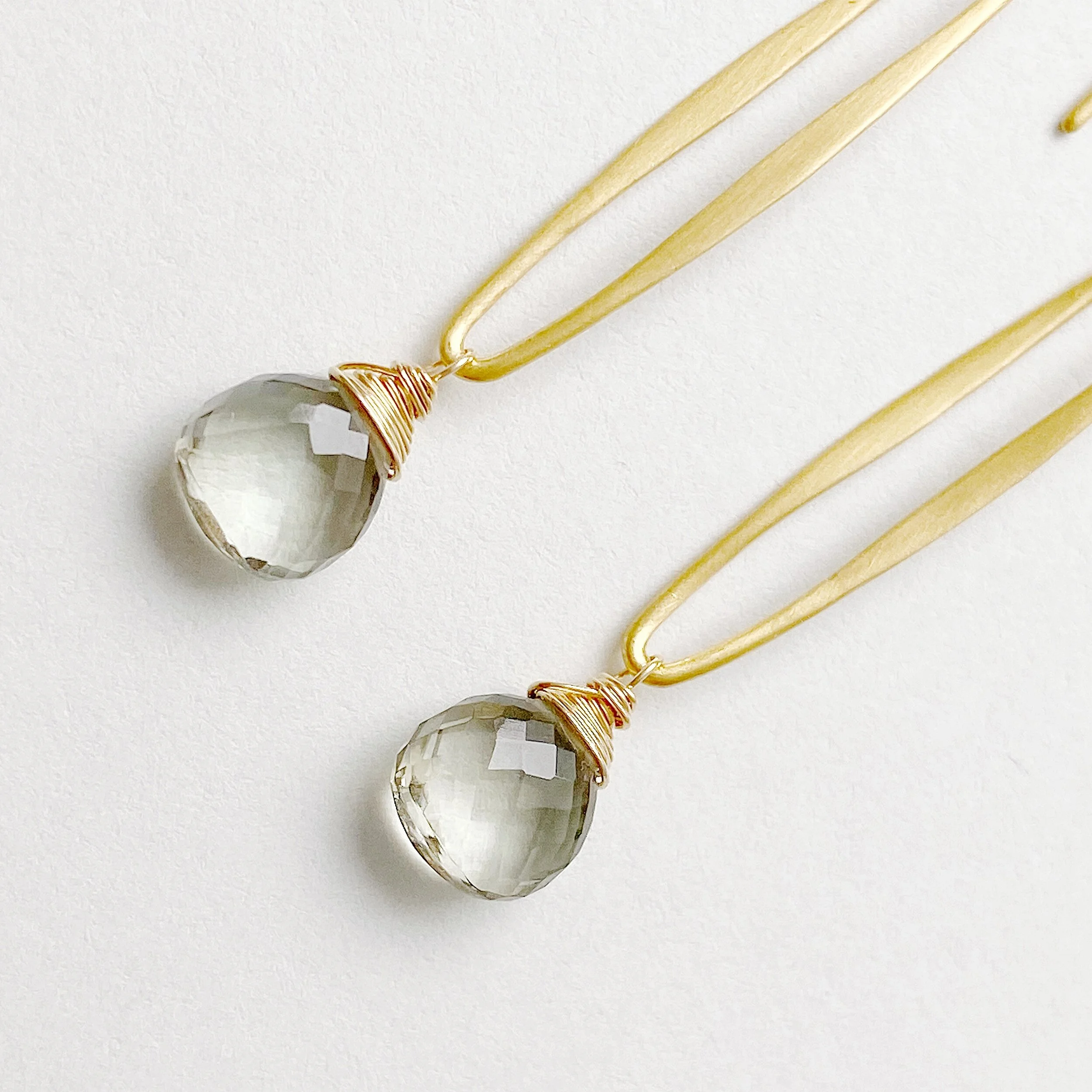Green Amethyst and Gold Handmade Oval Link Earrings