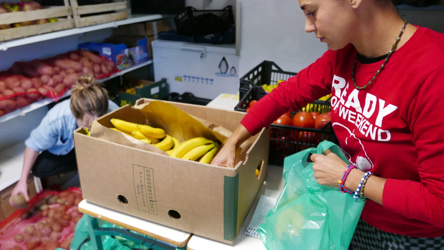 Fresh fruit, veg and sometimes we might add a surprise, make-up, men's products or a little toy