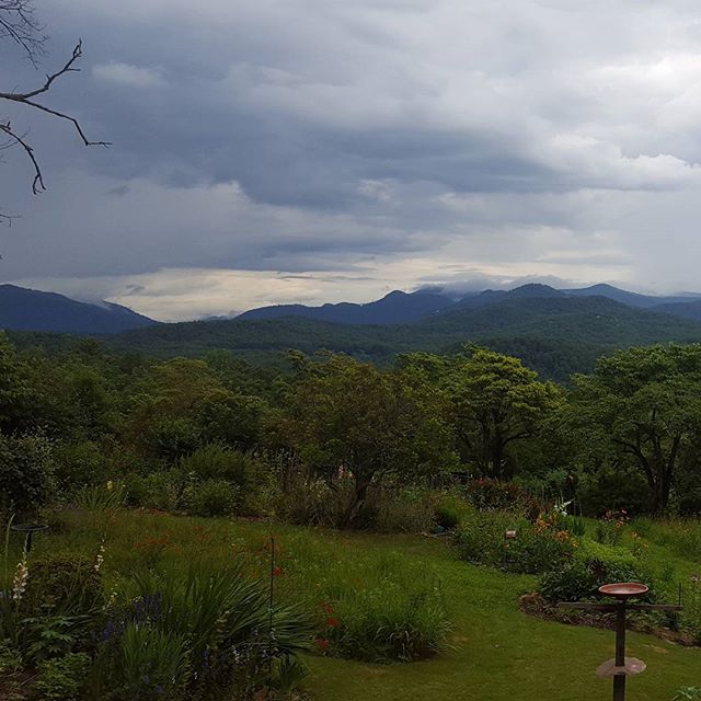 Lovely view from cousin Lewis' cabin of the mountains and his extrodinary garden.