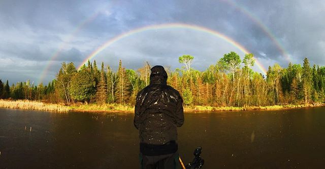 Double rainbow in Magic Bay. Right before catching 2 monsters. 
I coined this spot &quot;Magic Bay&quot; years ago upon a similar feeding frenzy and a simultaneous double eagle sighting. 
Nothing like Rainy Lake to put everything in perespective. 
#n
