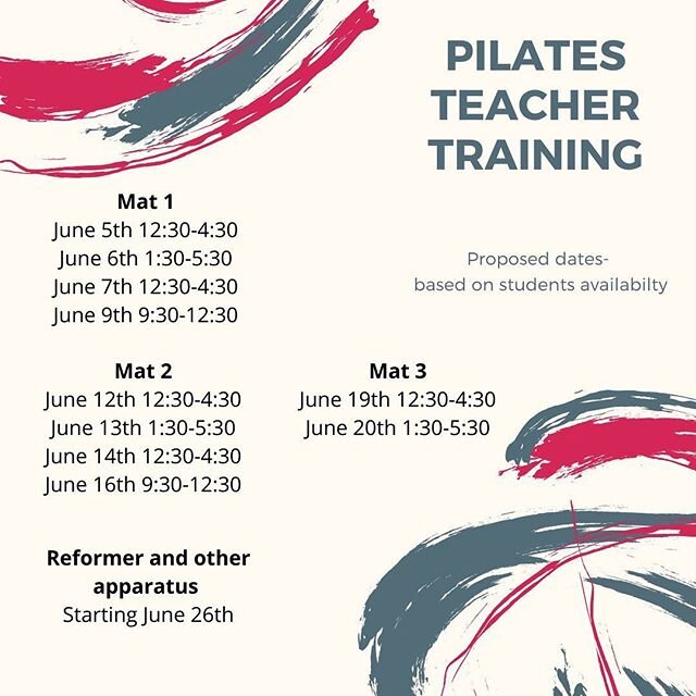 We have proposed dates for Teacher Training!! It all begins with the Mat work.  Join us in June (hopefully in-studio) to dig deep into the Pilates Method.  Whether you want to learn more about it for your own body or learn to teach it to help others 