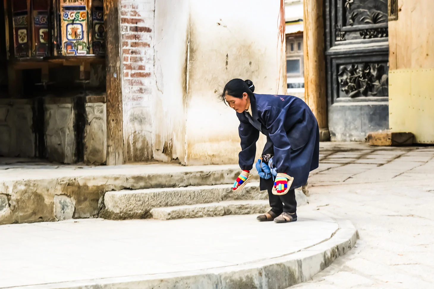 Some pilgrims advance by a repeated series of prostrations.