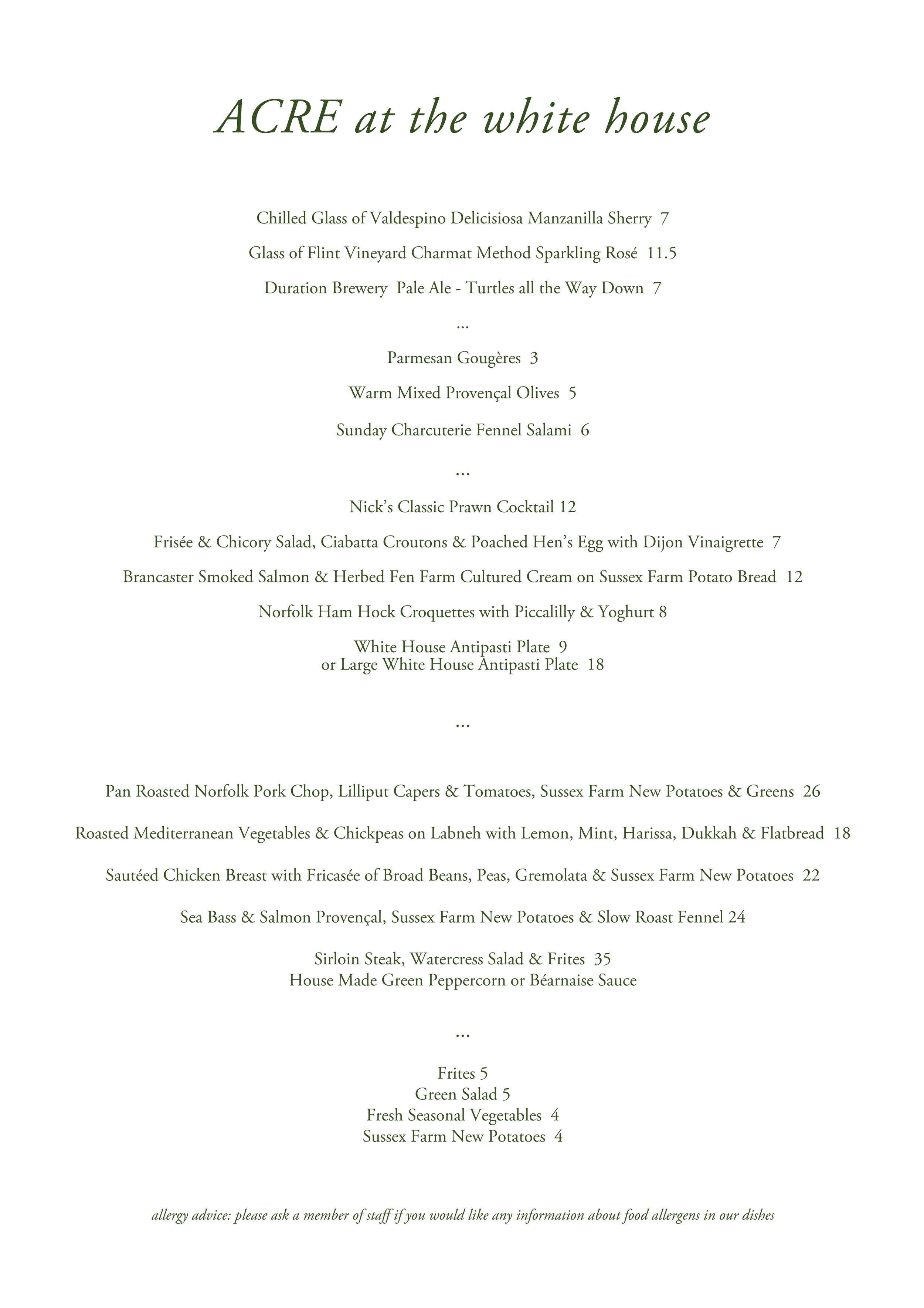 Acre Restaurant Menus — The White House