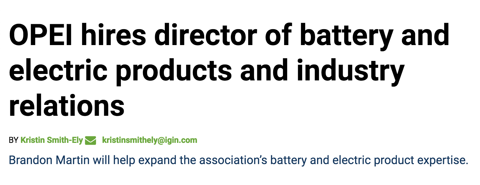 The power-equipment lobby, announcing that it has hired a battery-equipment specialist.