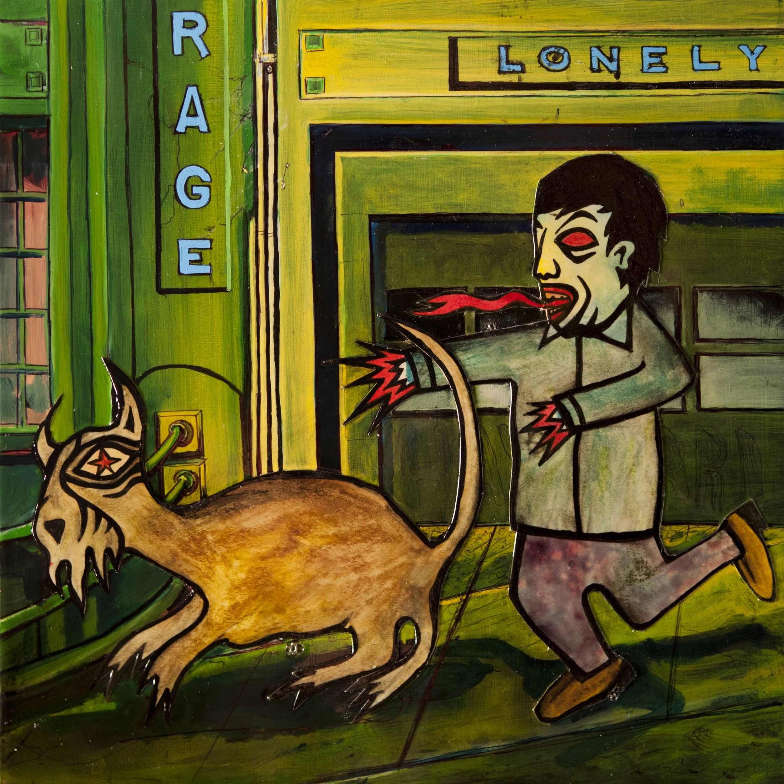A man with exploding hands chased a heretofore unseen creature down a sidewalk in front of a parking garage.