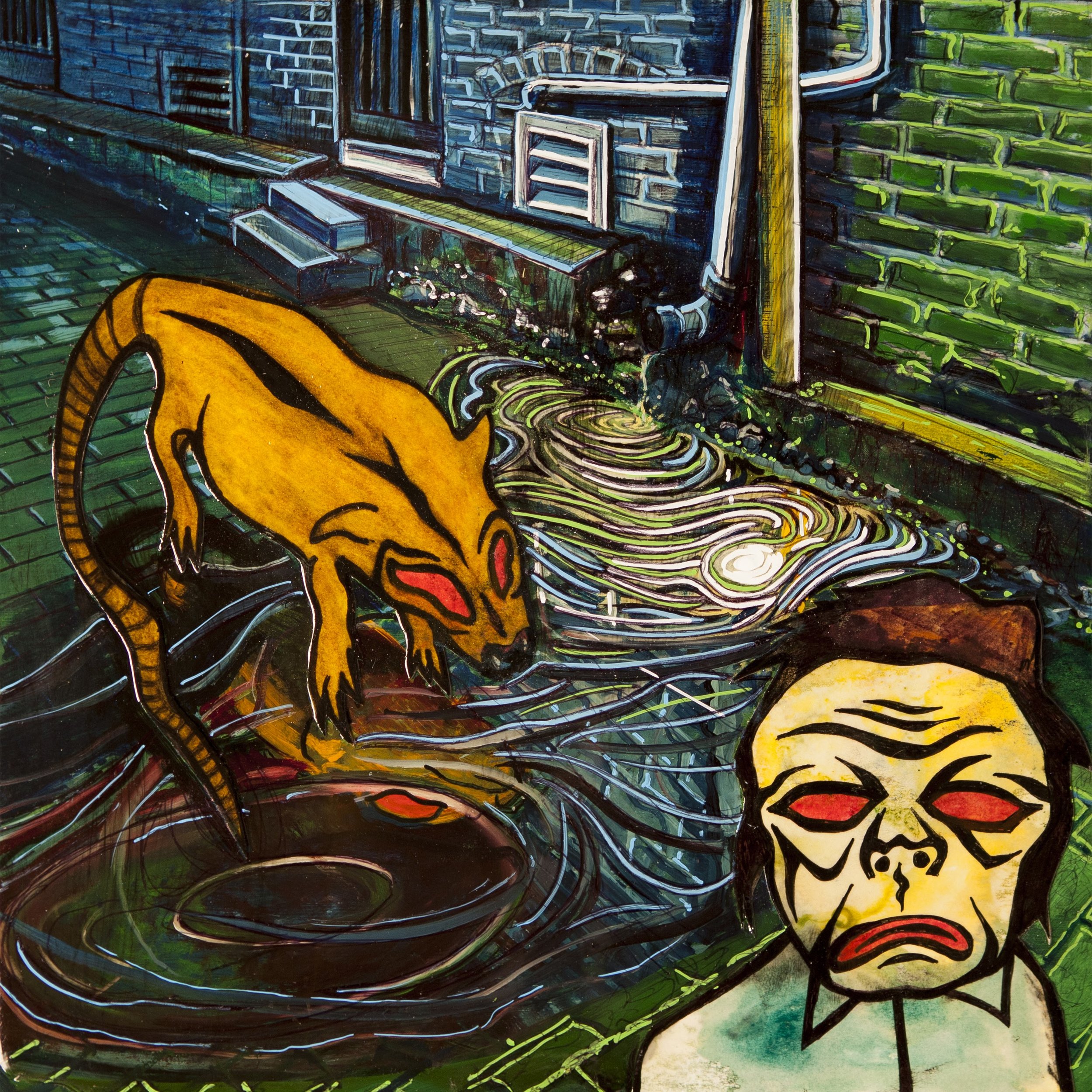 A huge rat and a tiny humanoid came to drink in the new calm, for the victim had expired, finally free to leave the alley.