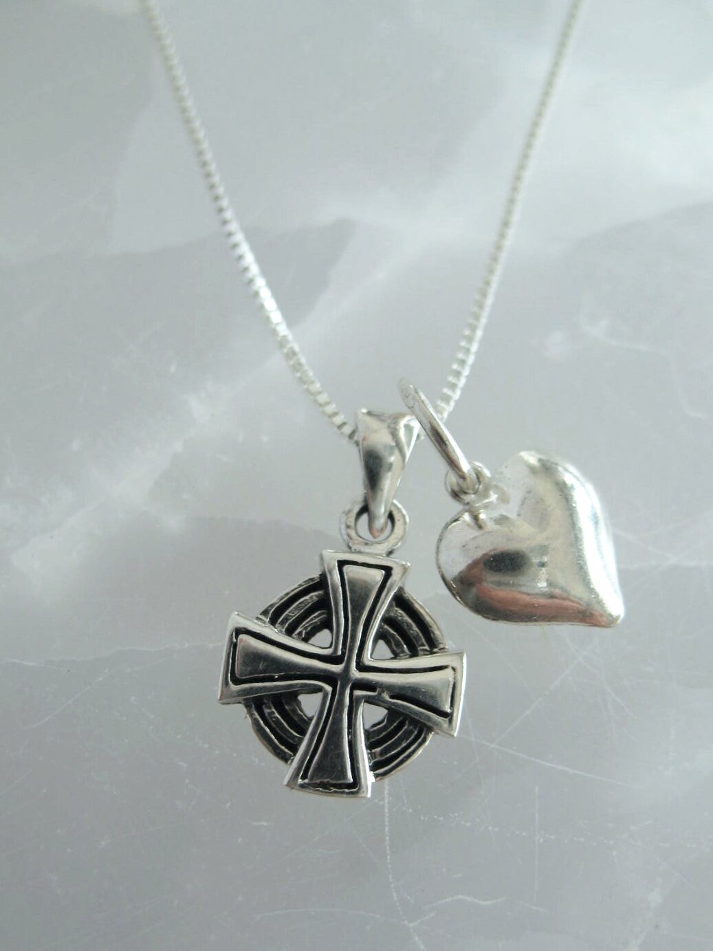 cross religious hearts pendant necklace vintage Sterling silver,925