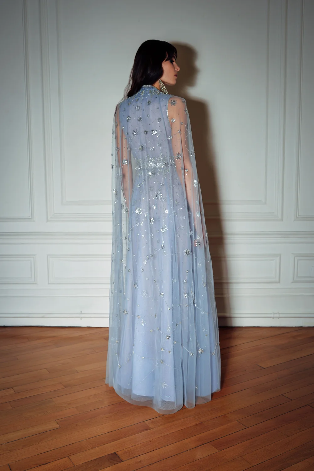 sheer constellation dress WATERED BLUE CONSTELLATION DRESS — CUCCULELLI SHAHEEN