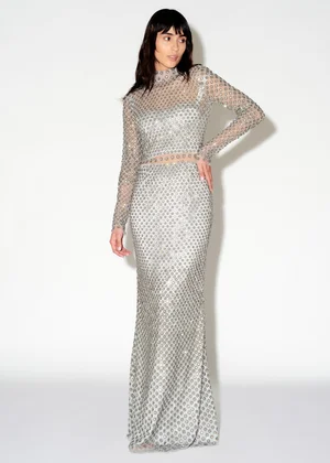 CRYSTAL FLORETS HIGH-NECK DRESS