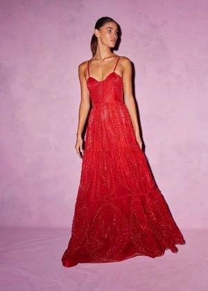 CARNELIAN DENTELLE DEUX DRESS