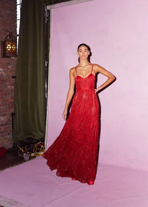 CARNELIAN DENTELLE DEUX DRESS