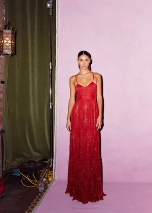 CARNELIAN DENTELLE DEUX DRESS
