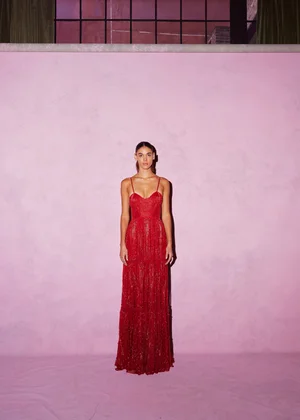 CARNELIAN DENTELLE DEUX DRESS