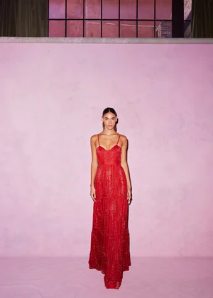 CARNELIAN DENTELLE DEUX DRESS