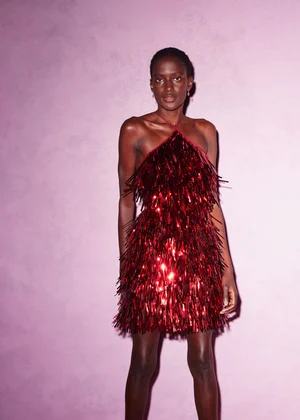 METALLIC PAILLETTES FRINGE DRESS
