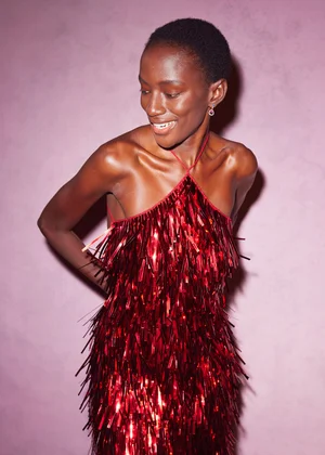 METALLIC PAILLETTES FRINGE DRESS