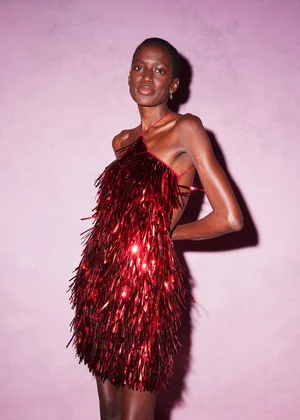 METALLIC PAILLETTES FRINGE DRESS