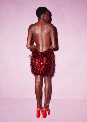 METALLIC PAILLETTES FRINGE DRESS