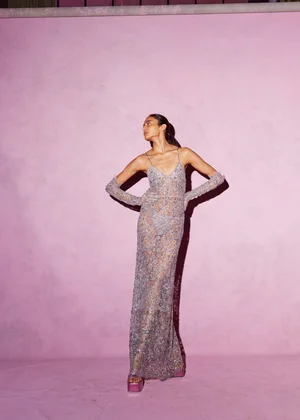SILVER DENTELLE DEUX DRESS
