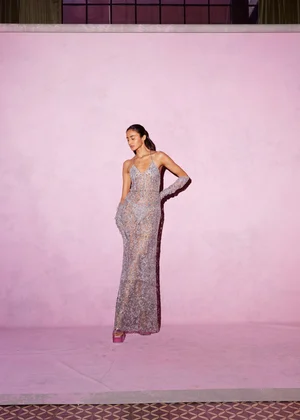 SILVER DENTELLE DEUX DRESS