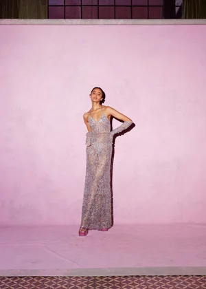 SILVER DENTELLE DEUX DRESS