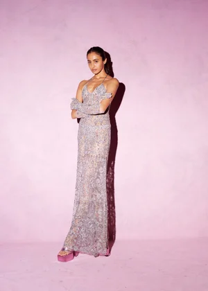 SILVER DENTELLE DEUX DRESS