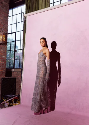 SILVER DENTELLE DEUX DRESS