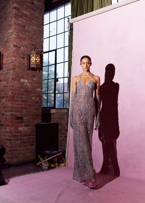 SILVER DENTELLE DEUX DRESS
