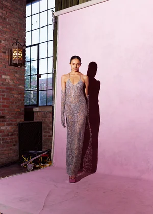 SILVER DENTELLE DEUX DRESS